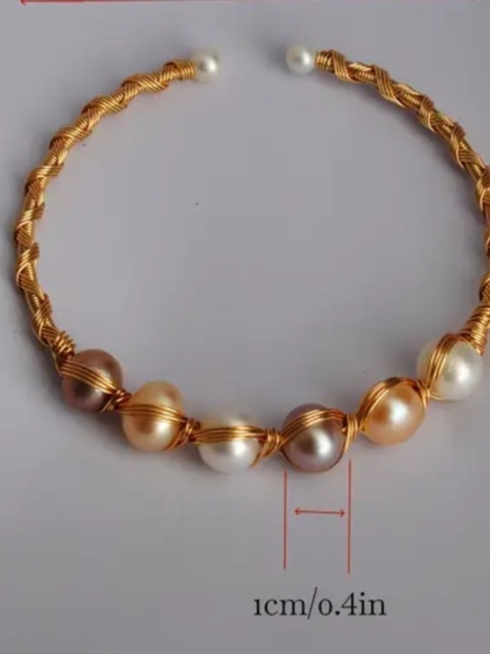 Handmade Wire-Wrapped Freshwater Pearl Open Cuff Bangle Bracelet - Picture 5 of 6